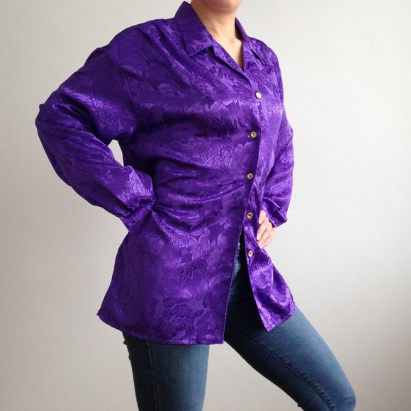 H.E.R - Beautiful Silky Purple Oversized Blouse - Picture 9 of 13